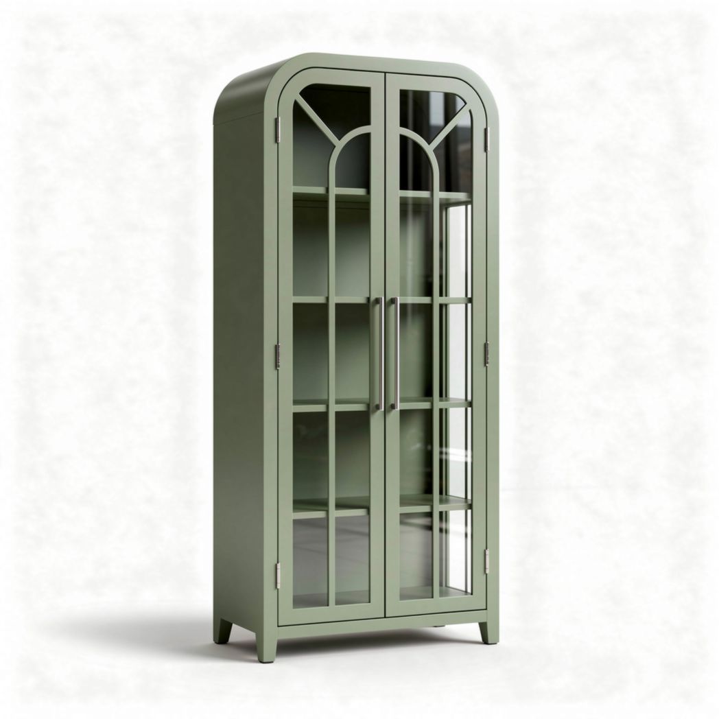 Witryna szklana z metalową konstrukcją w kolorze zielonym 60 x 30 x 180cm