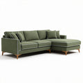 Zielona sofa narożna z poduszkami o wymiarach 250 x 90 x 85cm