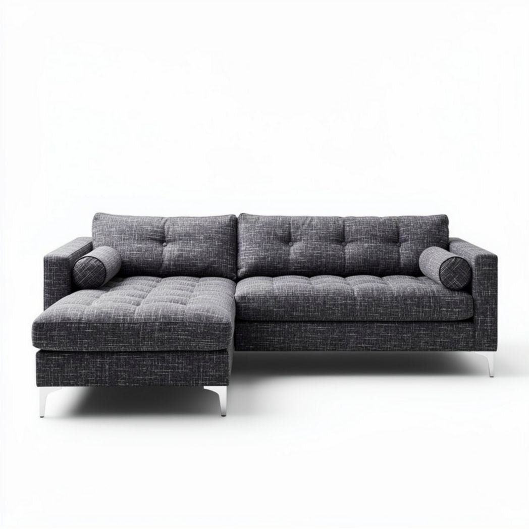 Sofa narożna z tkaniny w odcieniu szarym o wymiarach 220 x 85 x 85cm